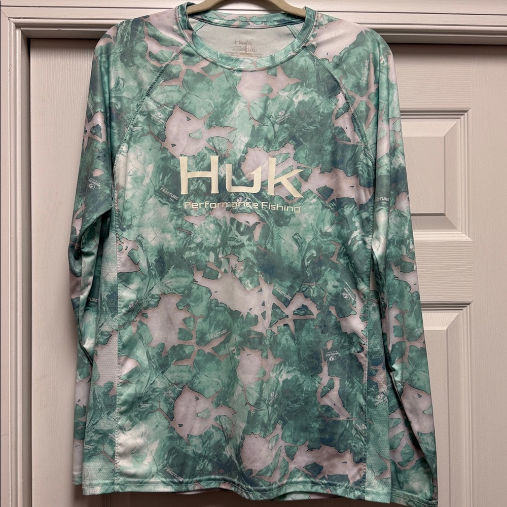 Huk Green and White Fishing Shirt